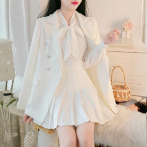 ชุดเซ็ตสูทกระโปรงโบว์ขาว